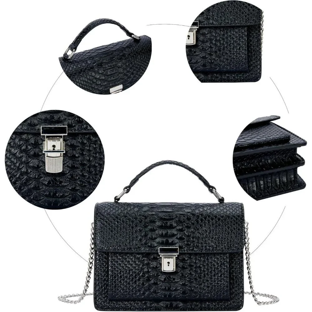 ⚡ Women's Fashion Snake Black Vegan Leather Print Casual Satchel Crossbody Bag